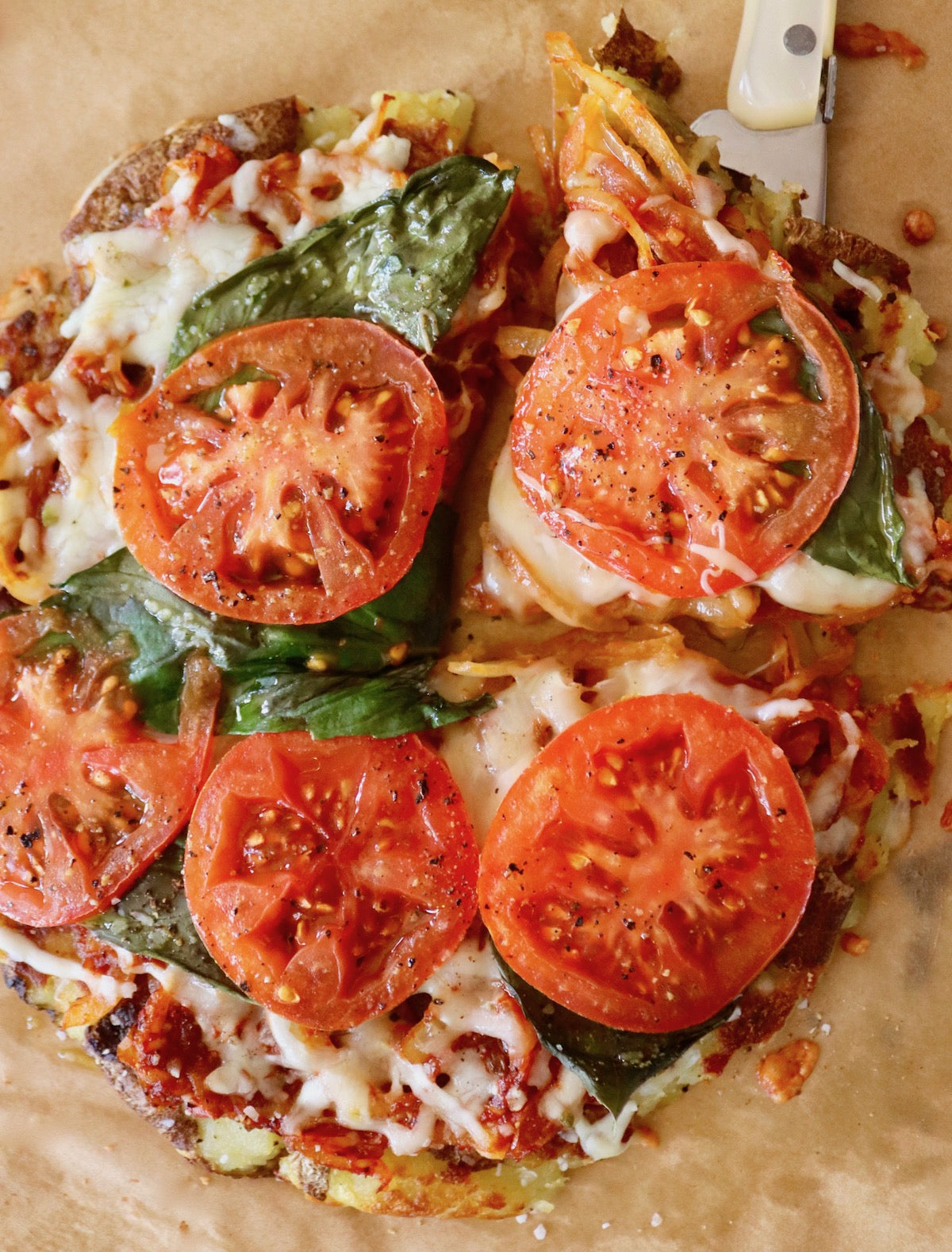 Onion Pizza with Tomato and Basil