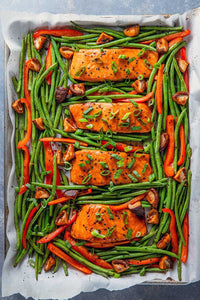 This Whole30-compliant sheet pan Teriyaki Salmon is a cinch to make and a breeze to clean up! Don’t you love when you can throw everything on a sheet pan and have dinner ready in 30 minutes?