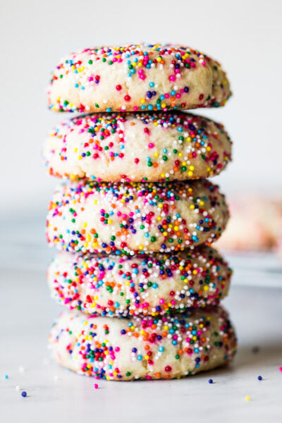 These melt-in-your-mouth sprinkle cookies are soft, chewy and buttery on the inside with a fun little crunch on the outside from fun and festive nonpareils sprinkles! Made with only 6 simple ingredients, these cookies are ready to bake immediately –...