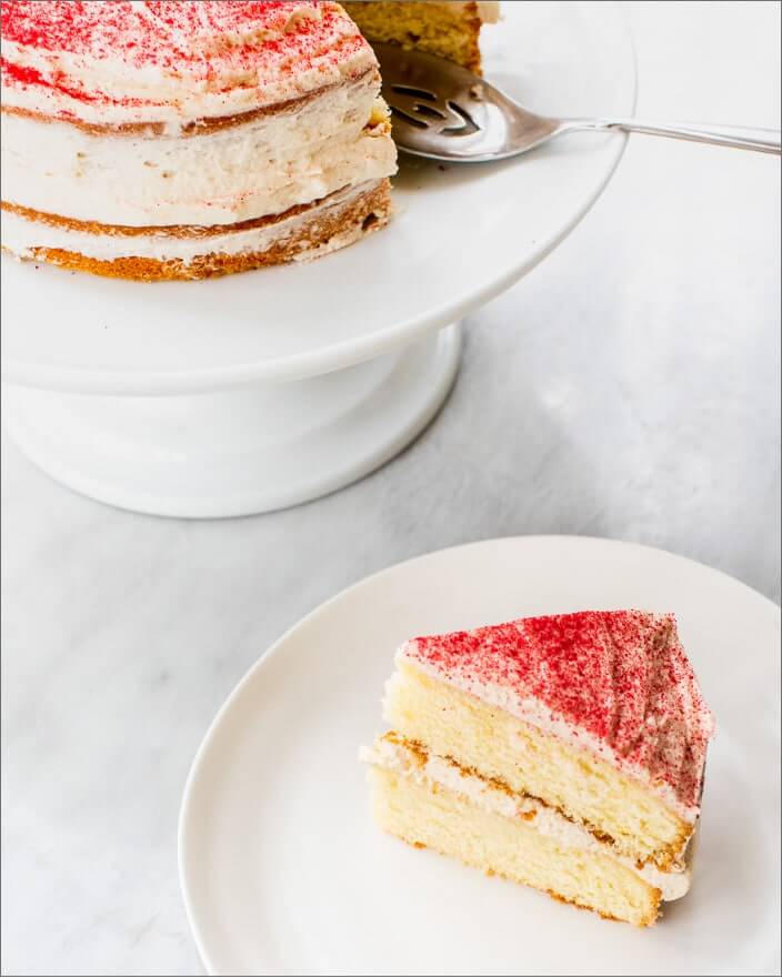 This vanilla cake with Kahlua raspberry buttercream is the perfect quarantine dessert
