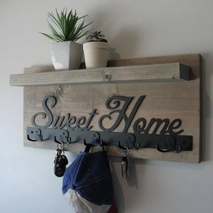 Rustic Entryway Coat Rack Shelf with Matte Black Sweet Home and 5 Dual Hooks by KeoDecor