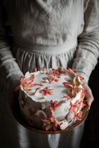 Candied rhubarb flower cake