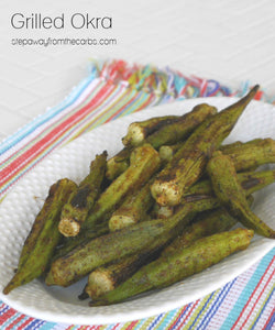 Here's a super easy recipe for grilled okra! This smoky low carb side dish is seasoned with paprika, garlic, and cumin, and is perfect for the summer!