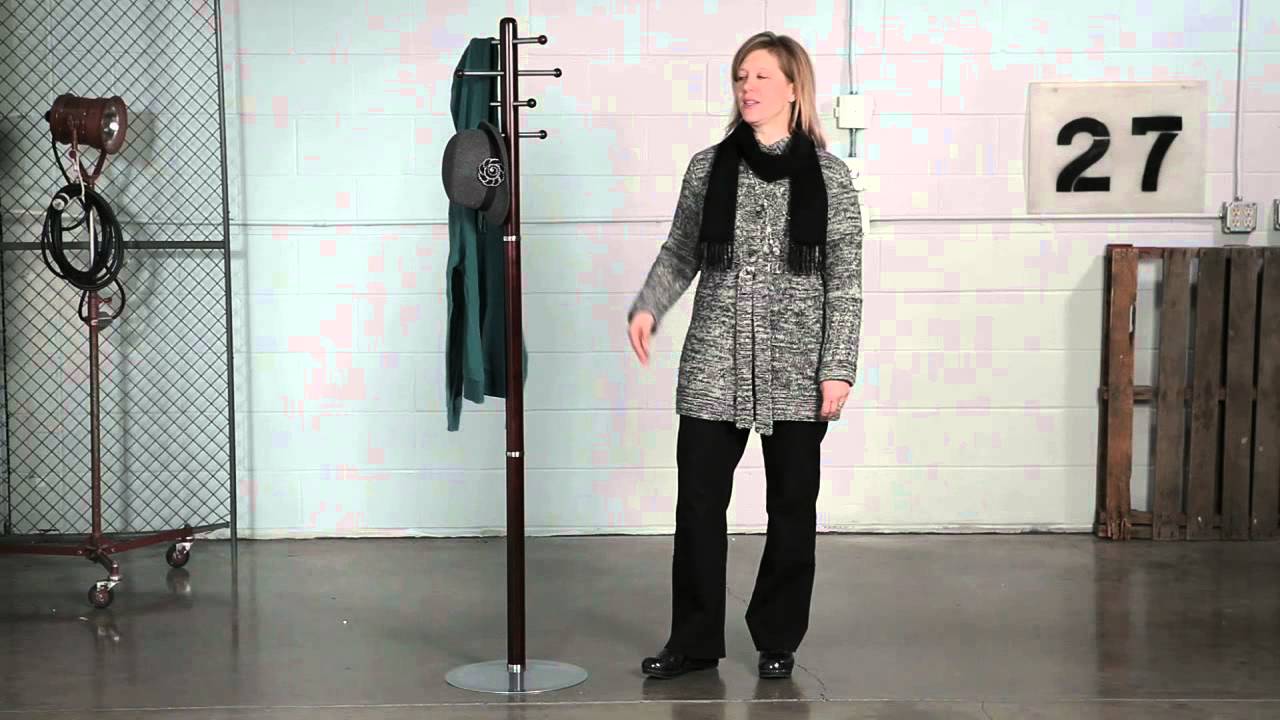 The traditional look of solid wood blends with the modern look of brushed aluminum in these distinctive coat racks