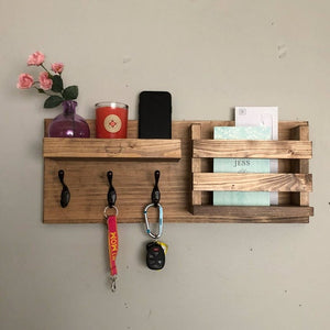 Entryway Mail Organizer | Key Hooks Wall Mounted Coat Rack Catch All Leash Holder Rustic Modern Unique by DistressedMeNot