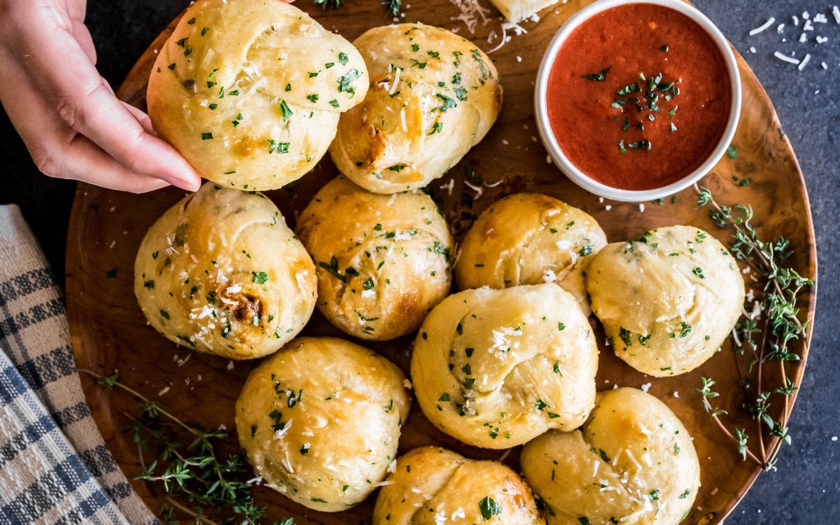 Roasted Garlic Sourdough Knots with Pecorino