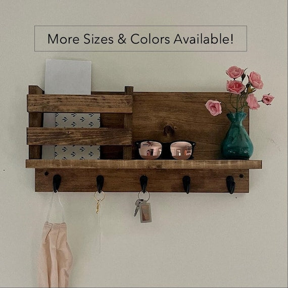 Entryway, Key Hooks & Mail Organizer | The Madison | Key Hooks Wall Mounted Coat Rack Leash Mask Holder Rustic Modern Command Center by DistressedMeNot