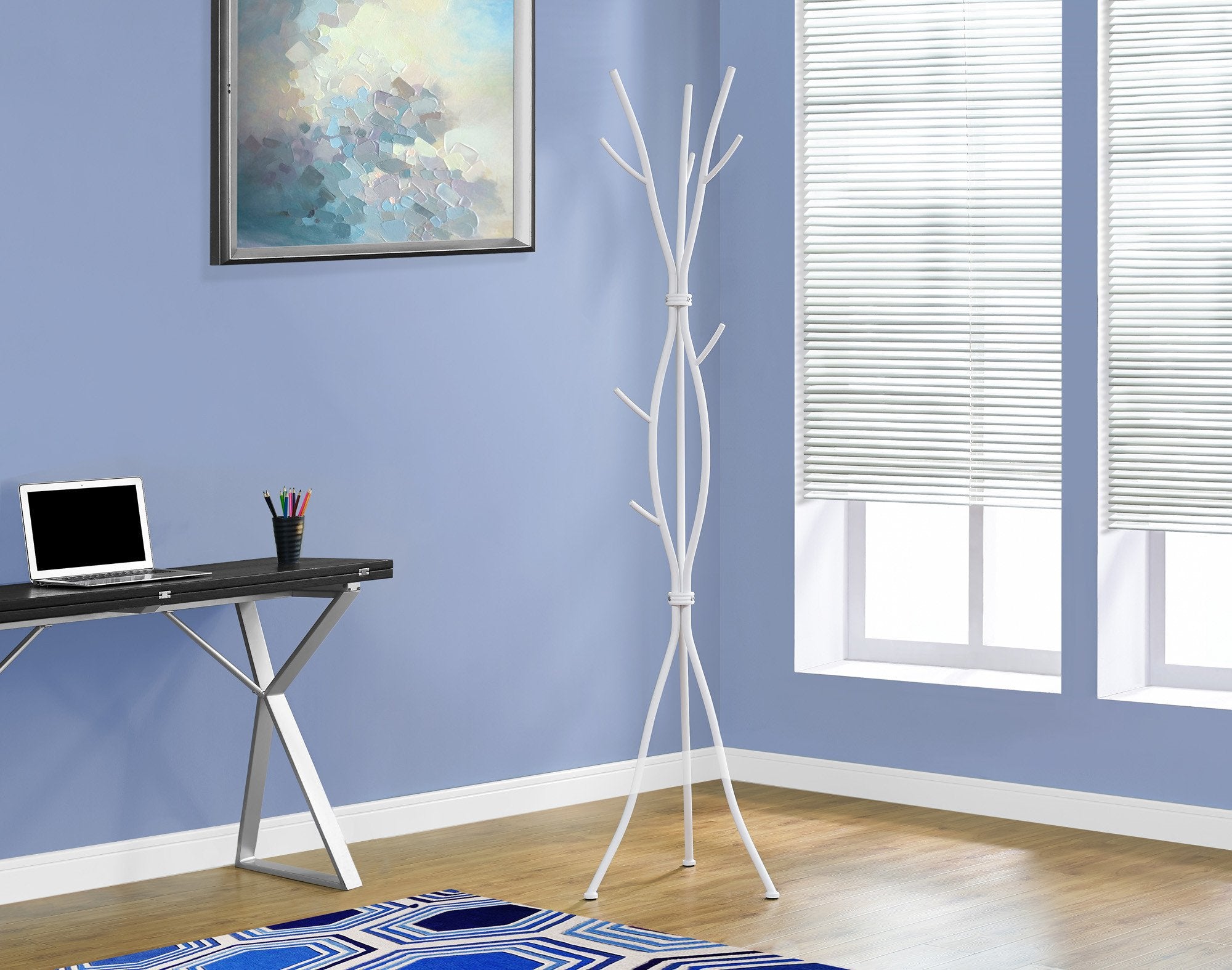 74"H WHITE METAL COAT RACK