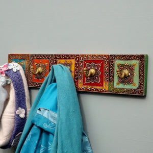 Hand Painted decorative five hook coat rack