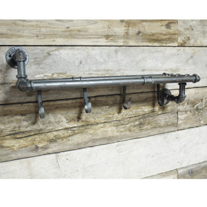 Iron Effect Pipe Wall Shelf & Hanging Coat Hooks Rack