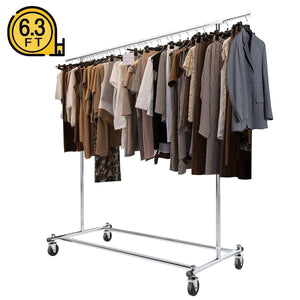 BigRoof Clothing Rack, 6.3FT Heavy Duty Clothes Rack Free Standing Garment Rack On Wheels Commercial Portable Closet Jacket Coat Rack Rolling Drying Racks For Hanging Drying Clothes