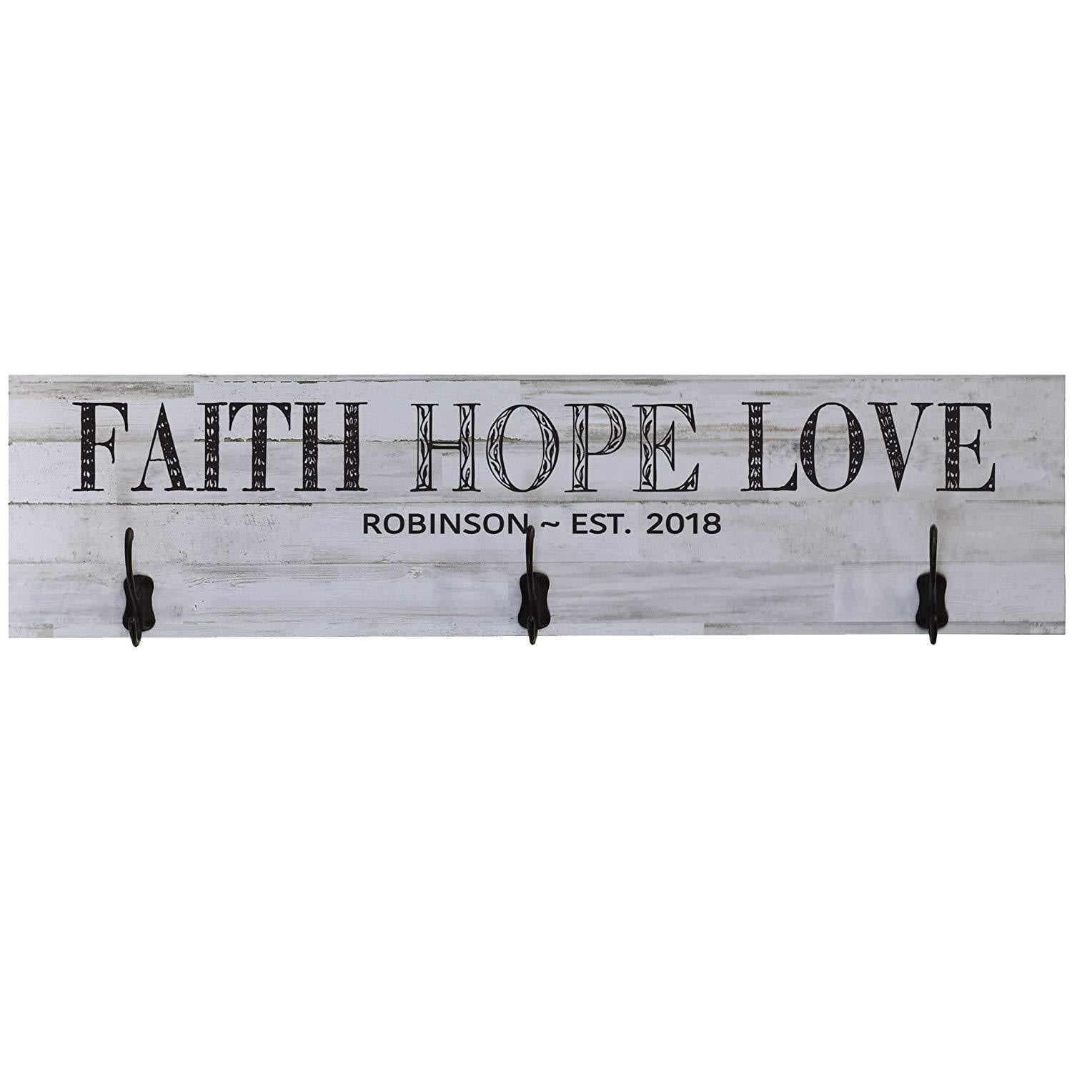 Personalized Faith Hope Love Coat Rack Wall Sign