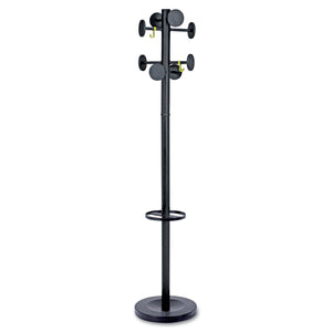 Alba Stan3 Steel Coat Rack, Stand Alone Rack, Eight Knobs, 15w x 15d x 69.3h, Black