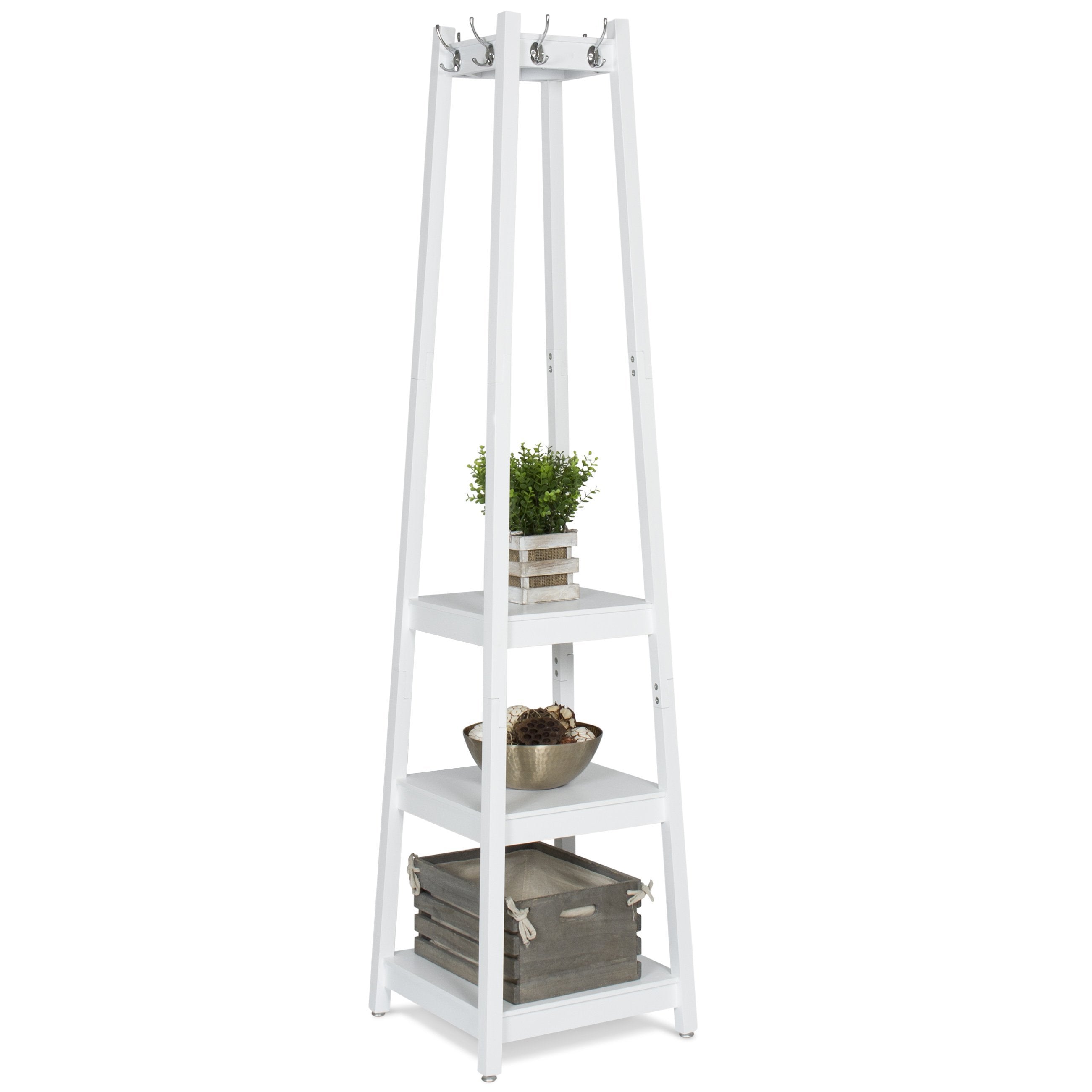 3-Tier Shelf Storage Coat Rack - White