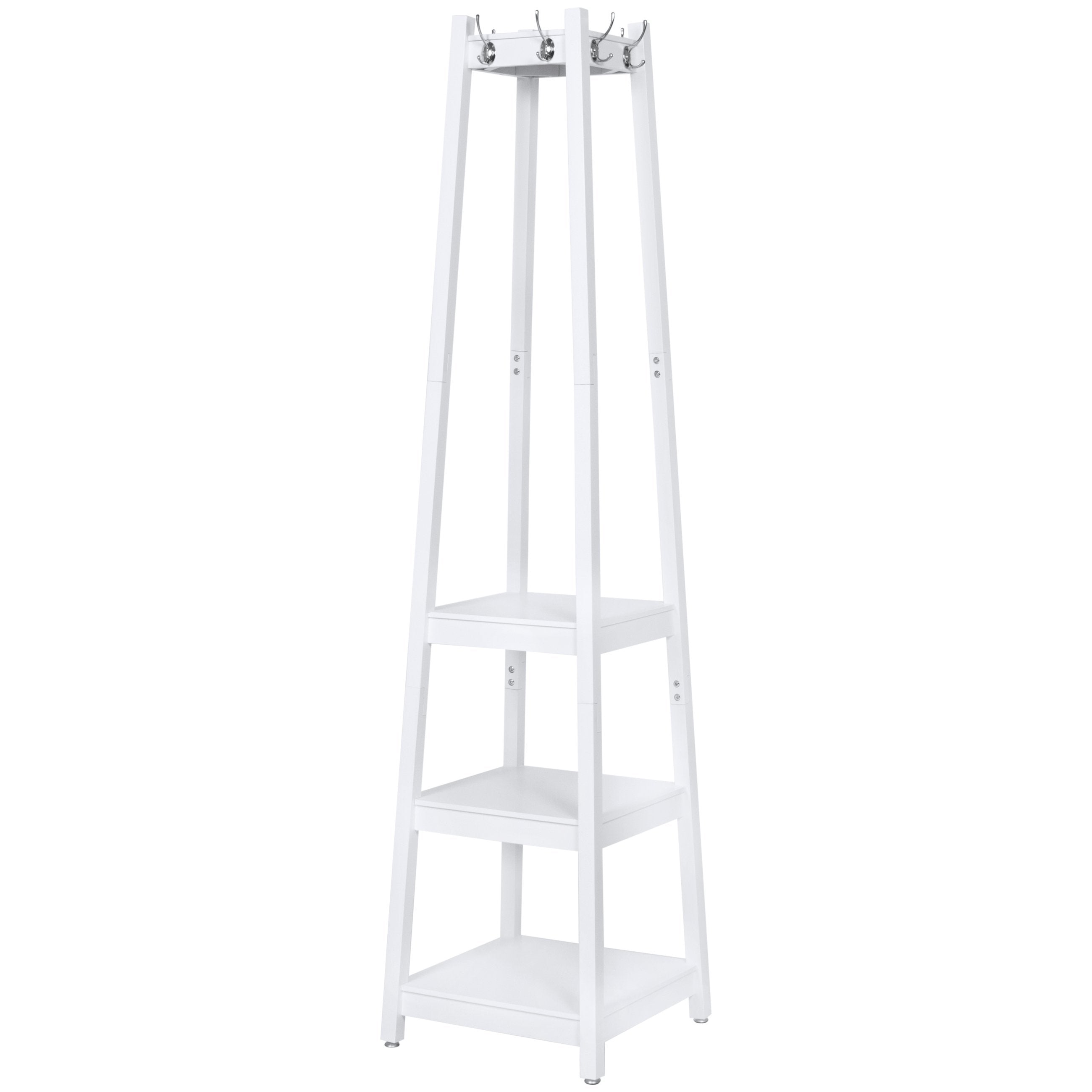 3-Tier Shelf Storage Coat Rack - White