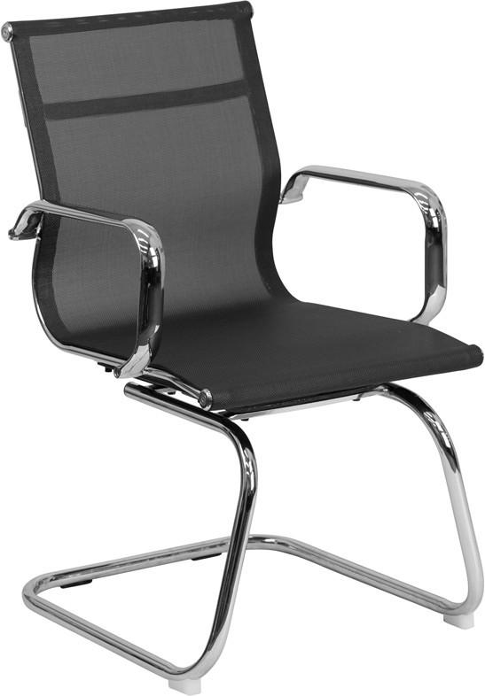 Black Mesh Side Chair with Chrome Sled Base