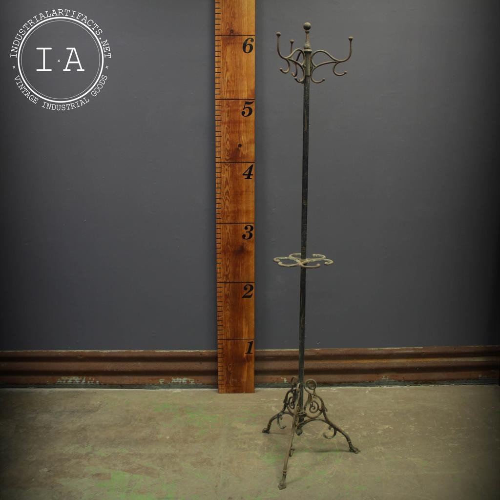 Art Nouveau Oxidized Copper Japanned Finish Cast Iron Coat and Hat Rack Hall Tree