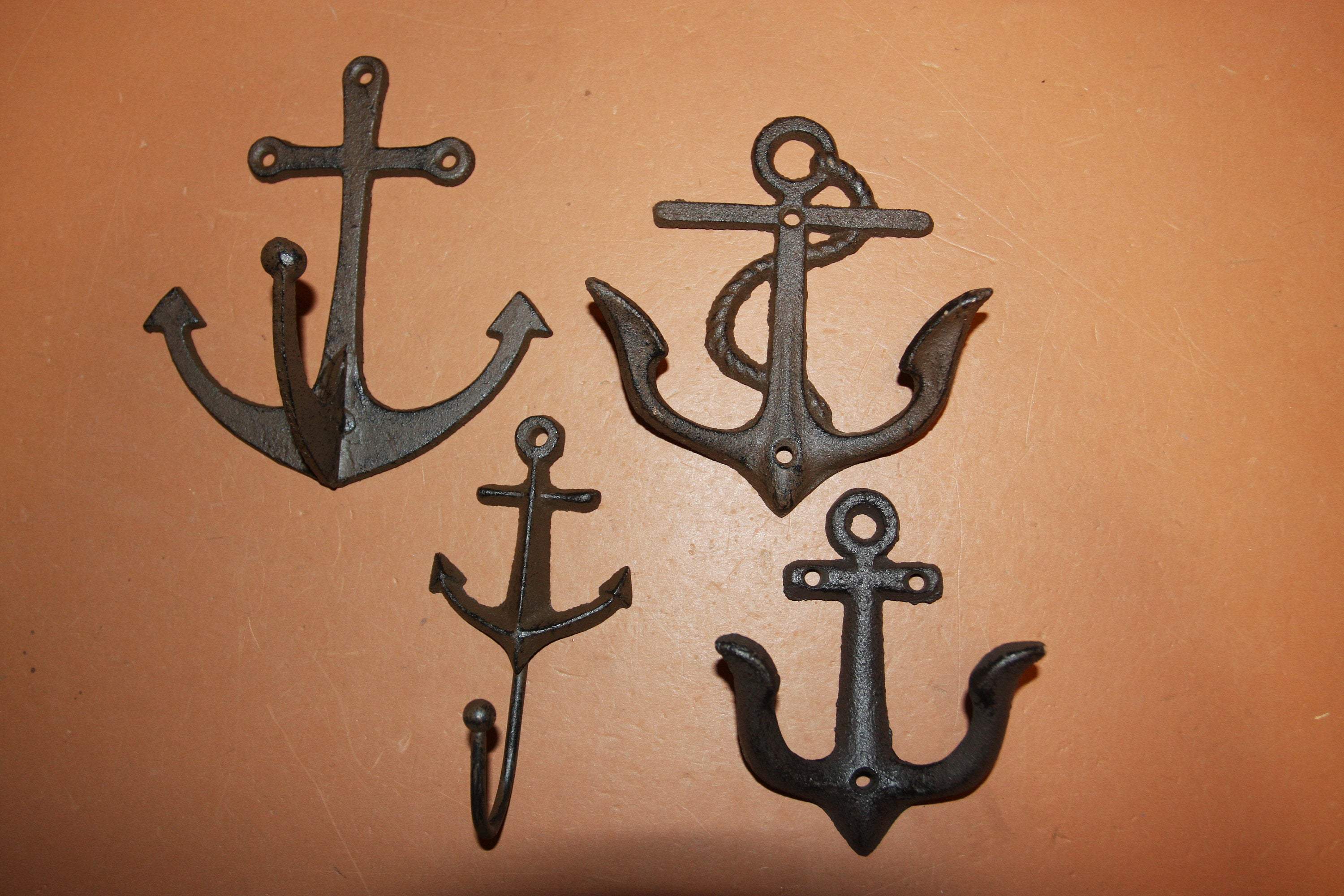 4) Sailor Home Decor Rustic Anchor Wall Hooks, Coats Hats Jackets Wall Mounted Hooks, Shipping Included