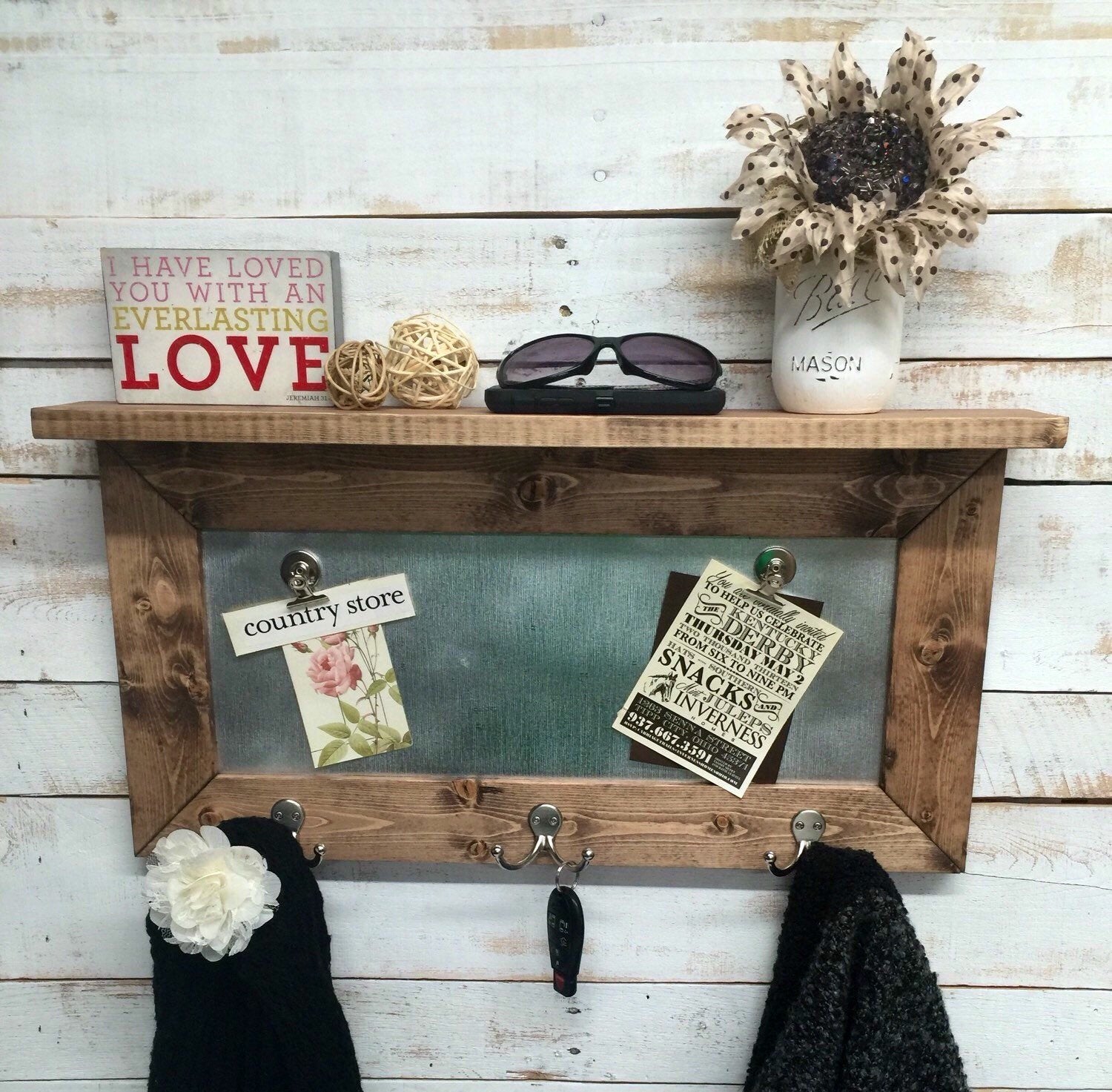 Rustic home decor-entryway shelf- coat rack