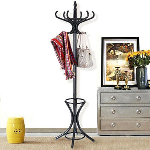 Bentwood Victorian Style Coat Stand - 12 Hooks with Umbrella Stand (Birch Wood)