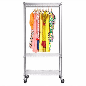 Heavy-duty Stainless Steel Rolling Garment Rack with Shelving