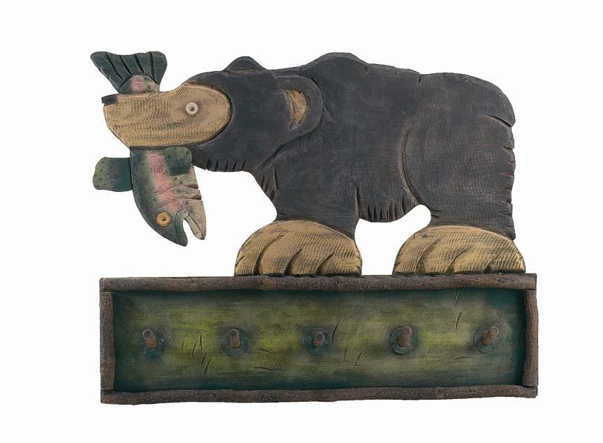Large Trout and Bear Wall Coat Rack - 40"